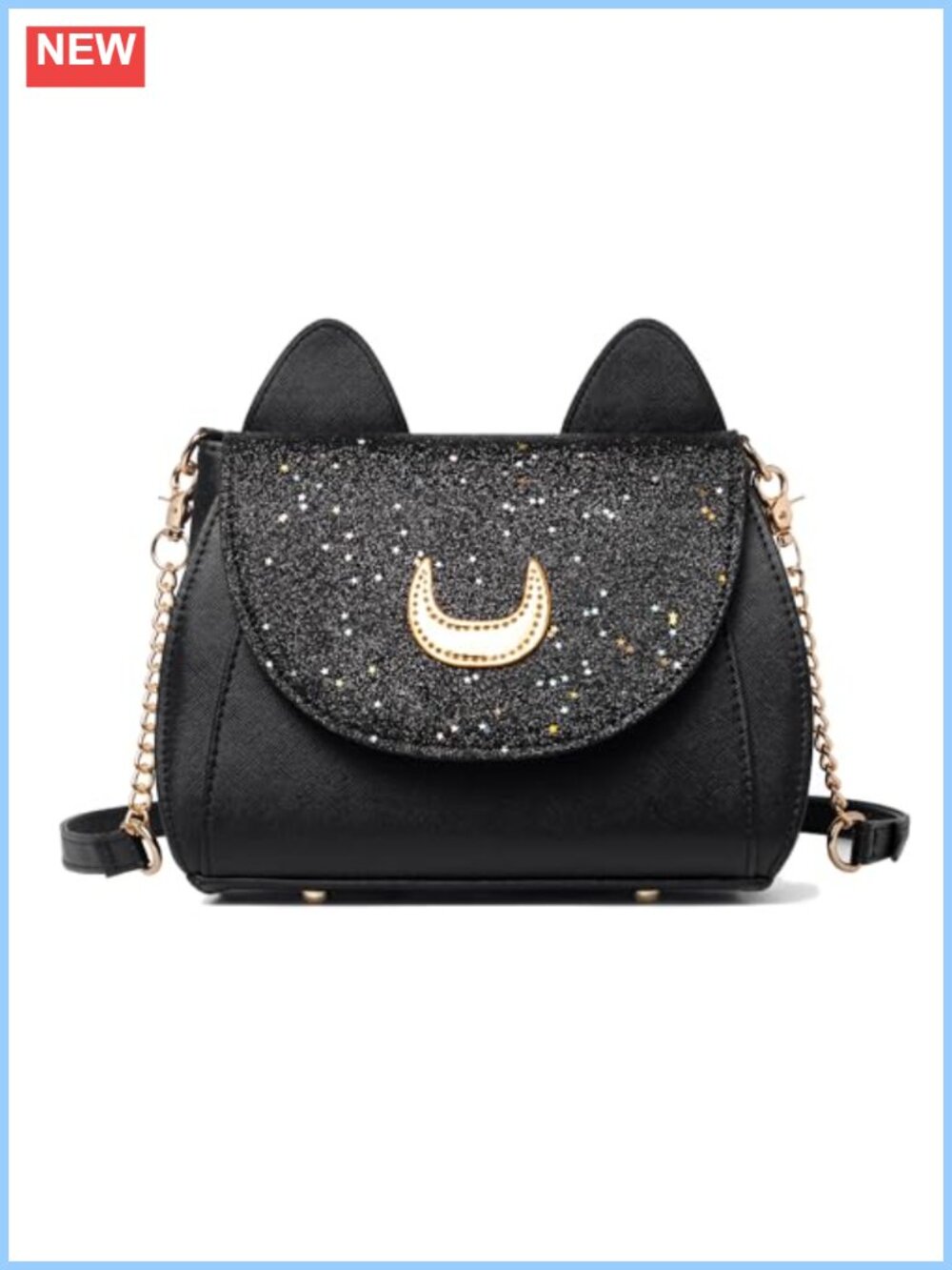 PU Leather Satchel Crossbody Bag Cat Moon Sequin Gothic Kawaii Purse